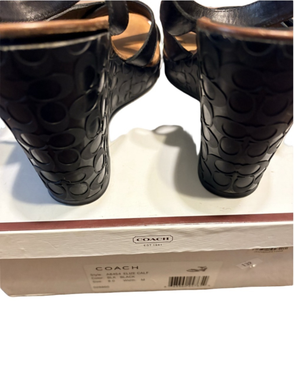 Coach Elize Patent Leather Wedge Sandals Size 8 Black - Picture 3 of 7